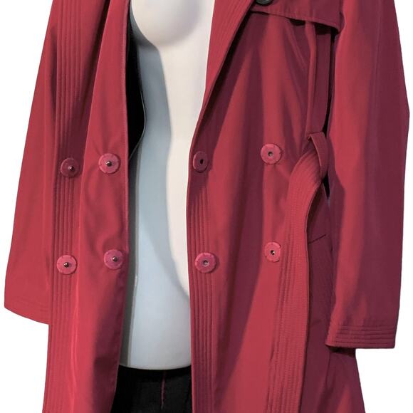 Narciso Rodriguez Designer Trench Coat Sz S Berry Pink Belted Lightweight Jacket - Picture 4 of 11